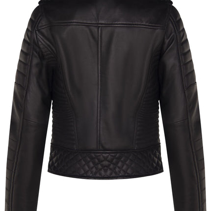 Womens Leather Quilted Vintage Brando Biker Jacket-Lusaka