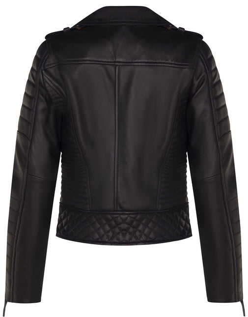 Womens Leather Quilted Vintage Brando Biker Jacket-Lusaka