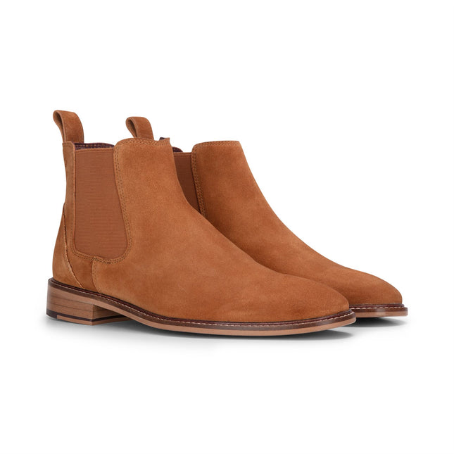 London Brogues Men's Tan Suede Leather Slip-On Chelsea Ankle Boots