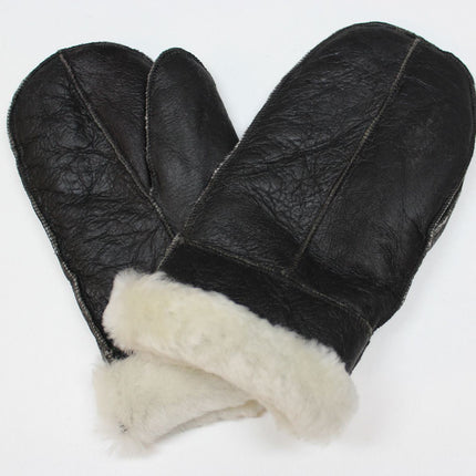 Unisex Cream Real Sheepskin Leather Shearling Gloves Warm Mittens