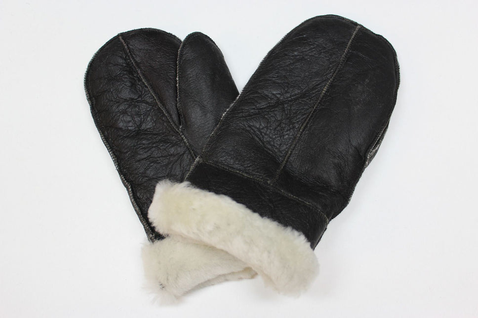 Unisex Cream Real Sheepskin Leather Shearling Gloves Warm Mittens