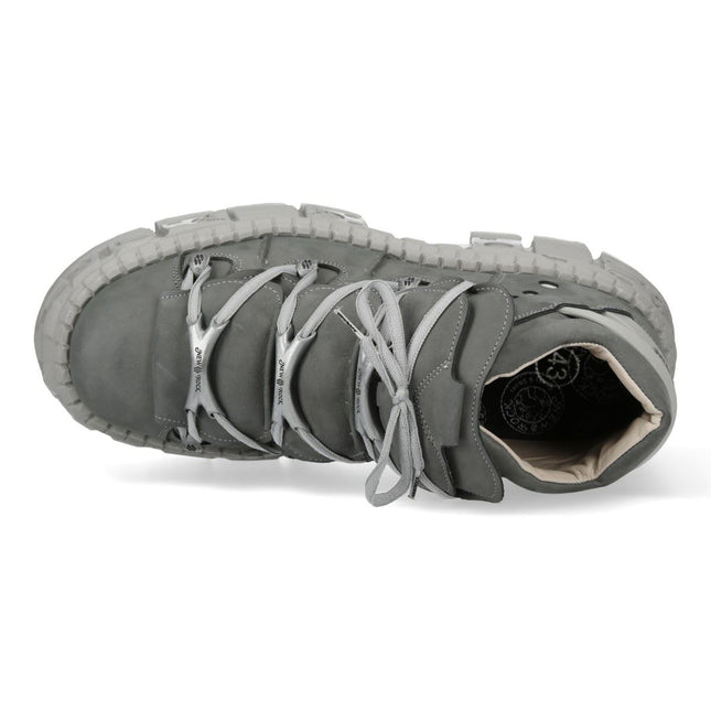 New Rock M-106Wall-C63 Grey Leather Urban Gothic Ankle Boots