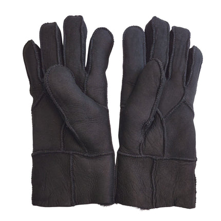 Infinity Leather Unisex Black Sheepskin Suede Gloves with Roll Up/Down Cuff