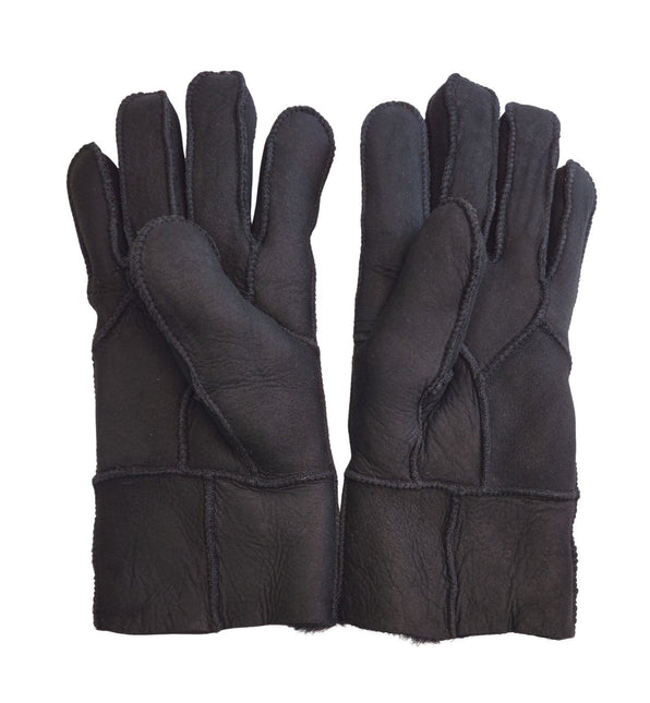 Infinity Leather Unisex Black Sheepskin Suede Gloves with Roll Up/Down Cuff