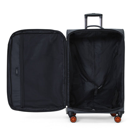 Soft Shell Black Linen Suitcase Set 8 Wheel Lightweight Travel Luggage