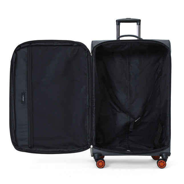 Soft Shell Black Linen Suitcase Set 8 Wheel Lightweight Travel Luggage