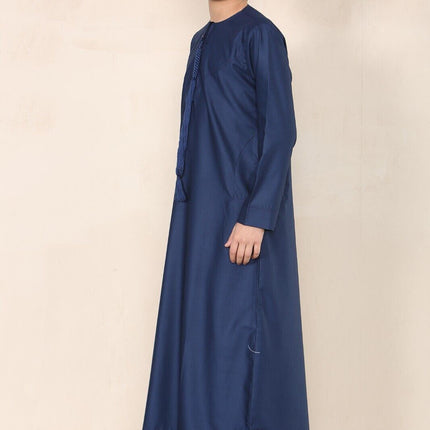 Boy's Kids Navy Blue Thobe Emirati Jubba Islamic Clothing Kaftan Eid String Tassel