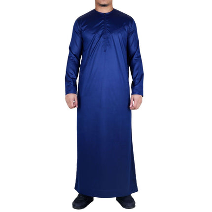Men's Navy Blue Thobe Robe Satin Emirati Islamic Jubba Eid Regular Fit