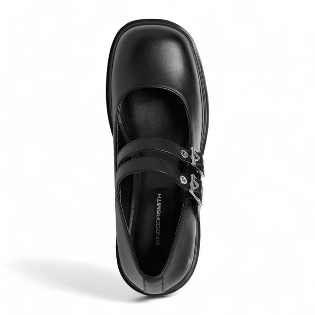 Windsorsmith Womens Black Leather Chunky Platform Mary-Jane Heel Shoes - Lessons