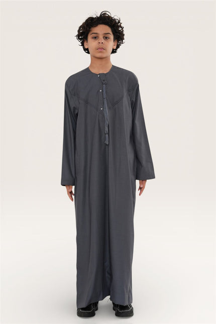 Kids Boys Eid Grey Moroccan Jubba Robe Djellaba Ramadan Eid Thobe - K-HM11