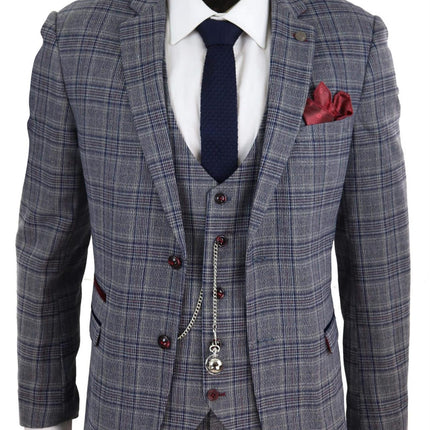 Mens 3 Piece Grey Herringbone Tweed Check Suit
