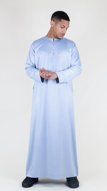 Men's Grey Thobe Robe Satin Emirati Islamic Jubba Eid Slim Fit