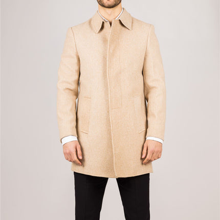 Men's Wool Blend Classic Collar Beige Overcoat