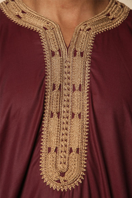 Men's Burgundy Moroccan Thobe Jubba Robe Eid Djellaba Gandoura