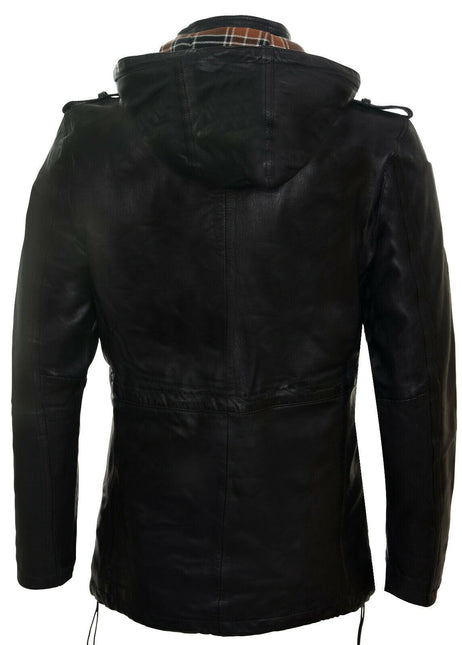 Mens Leather Hooded Trench Coat-Medellin