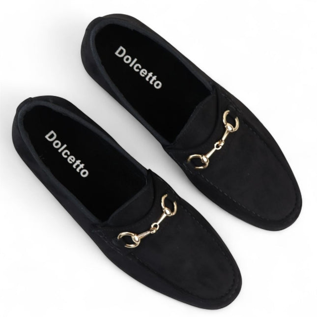 Men's Black Suede Moccasin Leather Lined Loafers
