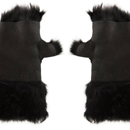 Womens Shearling  Mittens Fingerless Cuffs Toscana Suede Sheepskin Fur