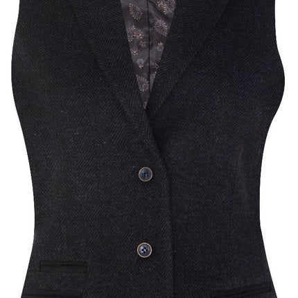 Womens Tweed 1920s Herringbone Navy Waistcoat