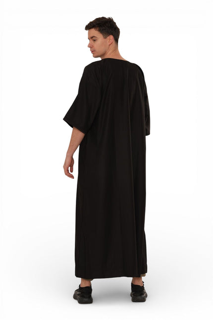 Men's Ramadan Black Moroccan Gandoura Thobe Robe Djellaba Eid Jubba- TT-006