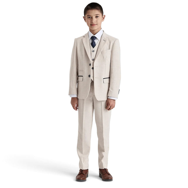 Boys Cream 3 Piece Check Formal Suit - Regent