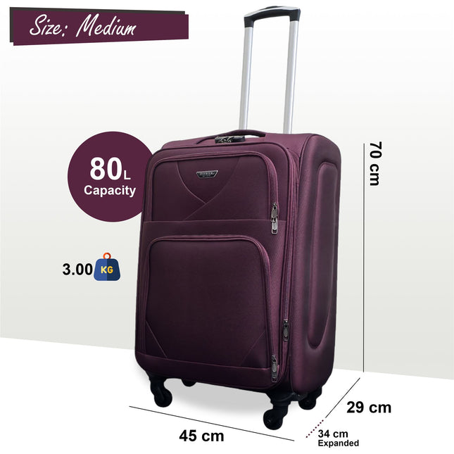Soft Shell Lightweight Nylon Suitcase Set 4 Wheel Travel Case Holiday Bags