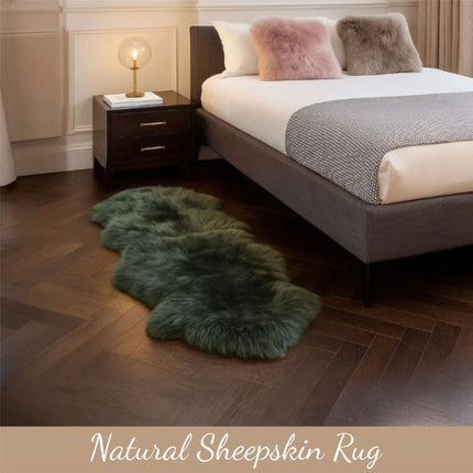 Genuine Sheepskin Thyme Green Double Natural Fluffy Silky Soft Real Wool Rug
