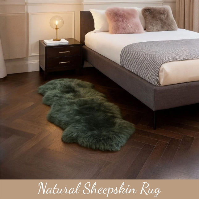 Genuine Sheepskin Thyme Green Double Natural Fluffy Silky Soft Real Wool Rug