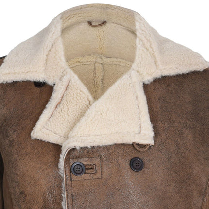 Mens Double Breasted Shearling Sheepskin Pea Coat-Valencia