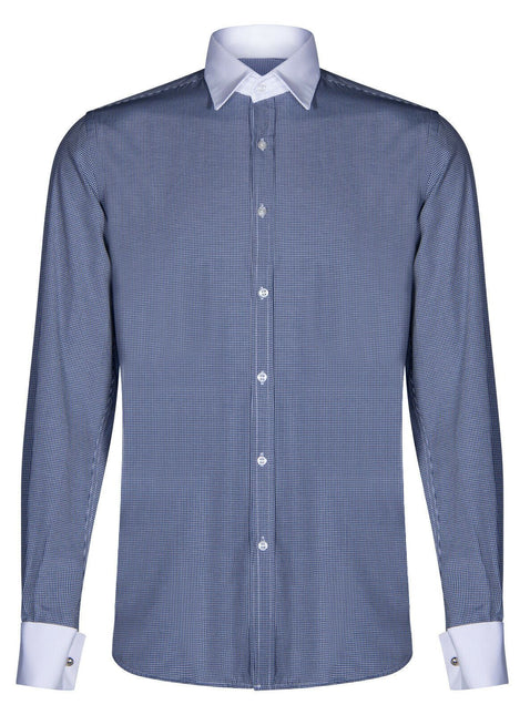 Mens Club Collar Navy Blue Shirt 1920s Peaky Blinders With Bar Poplin Pin Smart