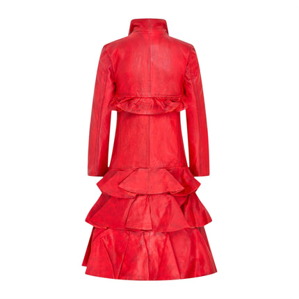 Womens Goth Red Leather High Collar Victorian Flare Tailcoat - Challa