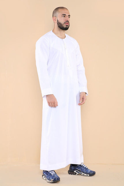 Mens White Thobe Jubba Saudi Islamic Arab Eid Emirati Kaftan Jubbah Tassel Robe