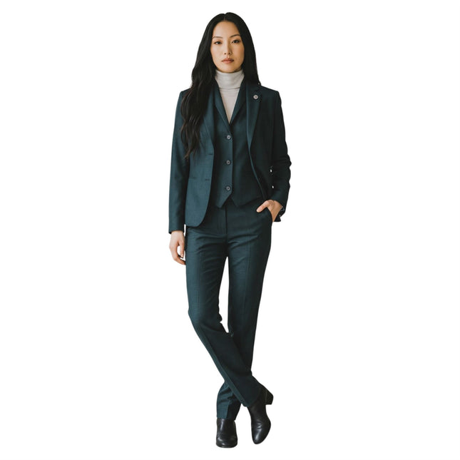 Women's Olive Three Piece Check Tailored Suit - TPW-53
