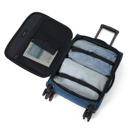 Soft Shell Blue Linen Suitcase Set 8 Wheel Lightweight Travel Luggage