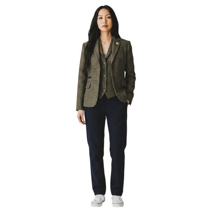 Women's Olive 2 Piece Check Formal Tweed Blazer & Waistcoat Set - TPSTZ-7