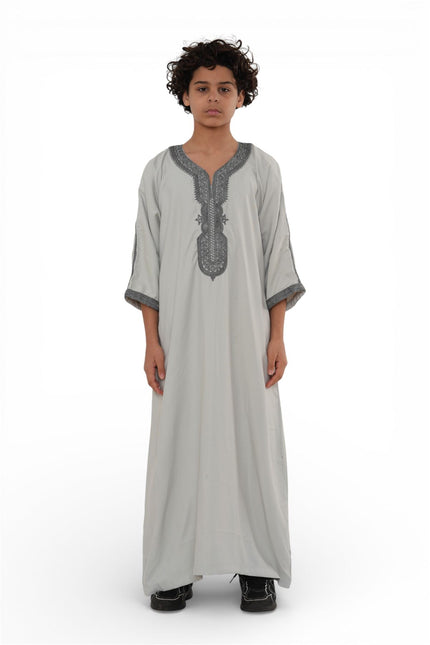 Kids Boys Grey Charcoal Moroccan Thobe Robe Eid Djellaba Gandoura Jubba- K-HM65