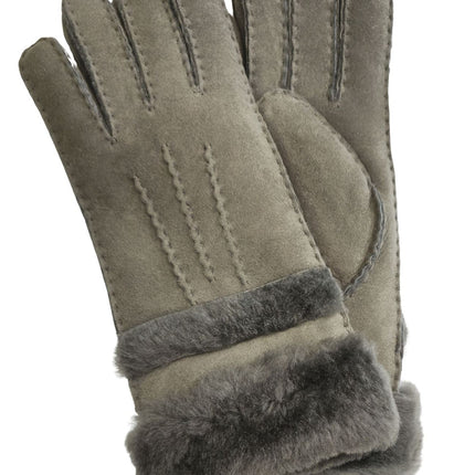Infinity Leather Womens Grey Sheepskin Suede Gloves with Roll Up/Down Cuff