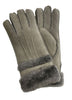 Infinity Leather Womens Grey Sheepskin Suede Gloves with Roll Up/Down Cuff