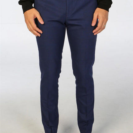 Men's Navy Checked 3 Piece Suit Tailored Fit Suit Formal Wedding