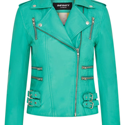 Womens Leather Brando Biker Jacket-Orlando
