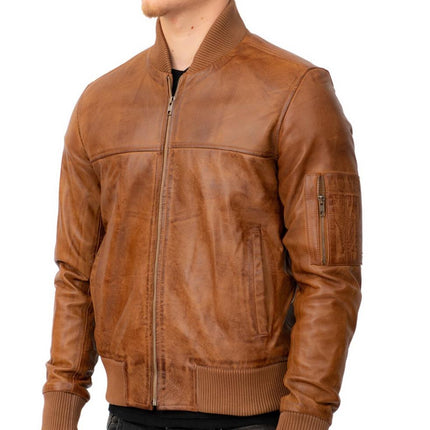 Mens Retro MA-1 Leather Bomber Jacket-Arlington