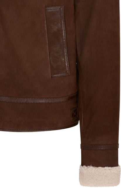 Mens Real Sheep Suede Bomber Jacket Aviator Jacket with Fur Lining