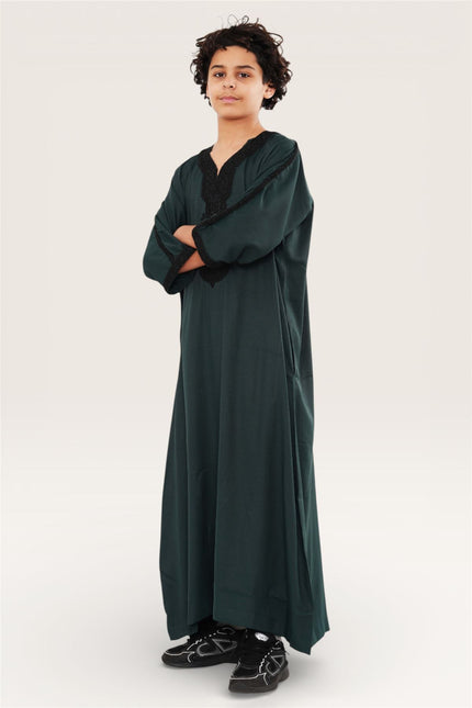 Kid's Boys Green Moroccan Thobe Jubba Robe Eid Djellaba Gandoura - K-HM62