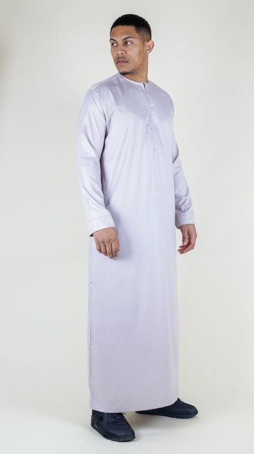 Men's Beige Thobe Robe Satin Emirati Islamic Jubba Eid Slim Fit