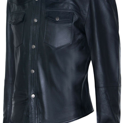 Mens Retro Leather Shirt Jeans Jacket-Beijing