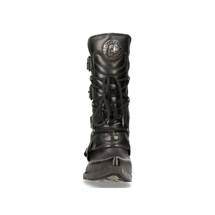 New Rock Black Leather Cowboy Buckle Boots- M-7993-S1