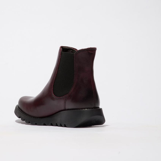 Fly London Womens Red Salv Chelsea Leather Ankle Casual Wedge Heel Boots