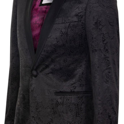 Mens Black Velvet Paisley Blazer Dinner Jacket