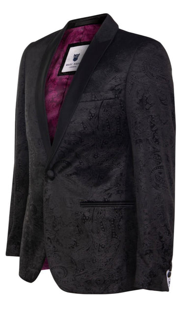Mens Black Velvet Paisley Blazer Dinner Jacket