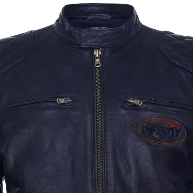 Men’s Classic Striped Racing Leather Jacket- Barcelona