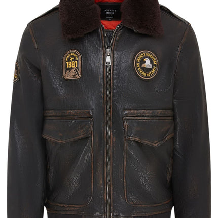 Men's Leather Bomber Sheepskin Collar G-1 Aviator Jacket - Linear